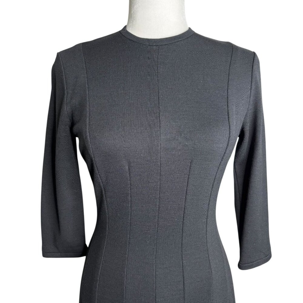 Vintage 60s Betty Barclay Pencil Dress S Black Wiggle Midi Zipper Union Made - Picture 2 of 11